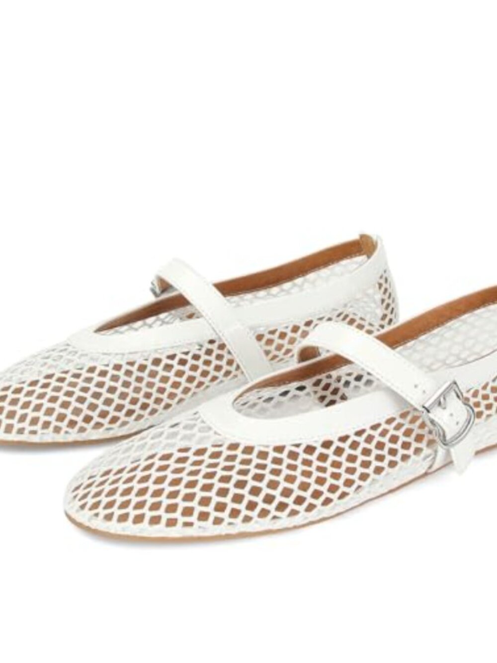 Women's Mesh Fishnet Ballet Flats with Buckle Strap Mary Jane Shoes